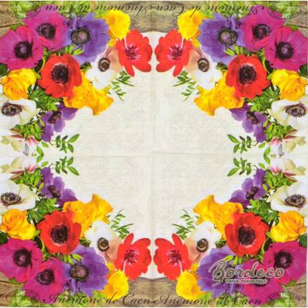 Serwetka decoupage firmy AMBIENTE anemony w rogu 33x33cm